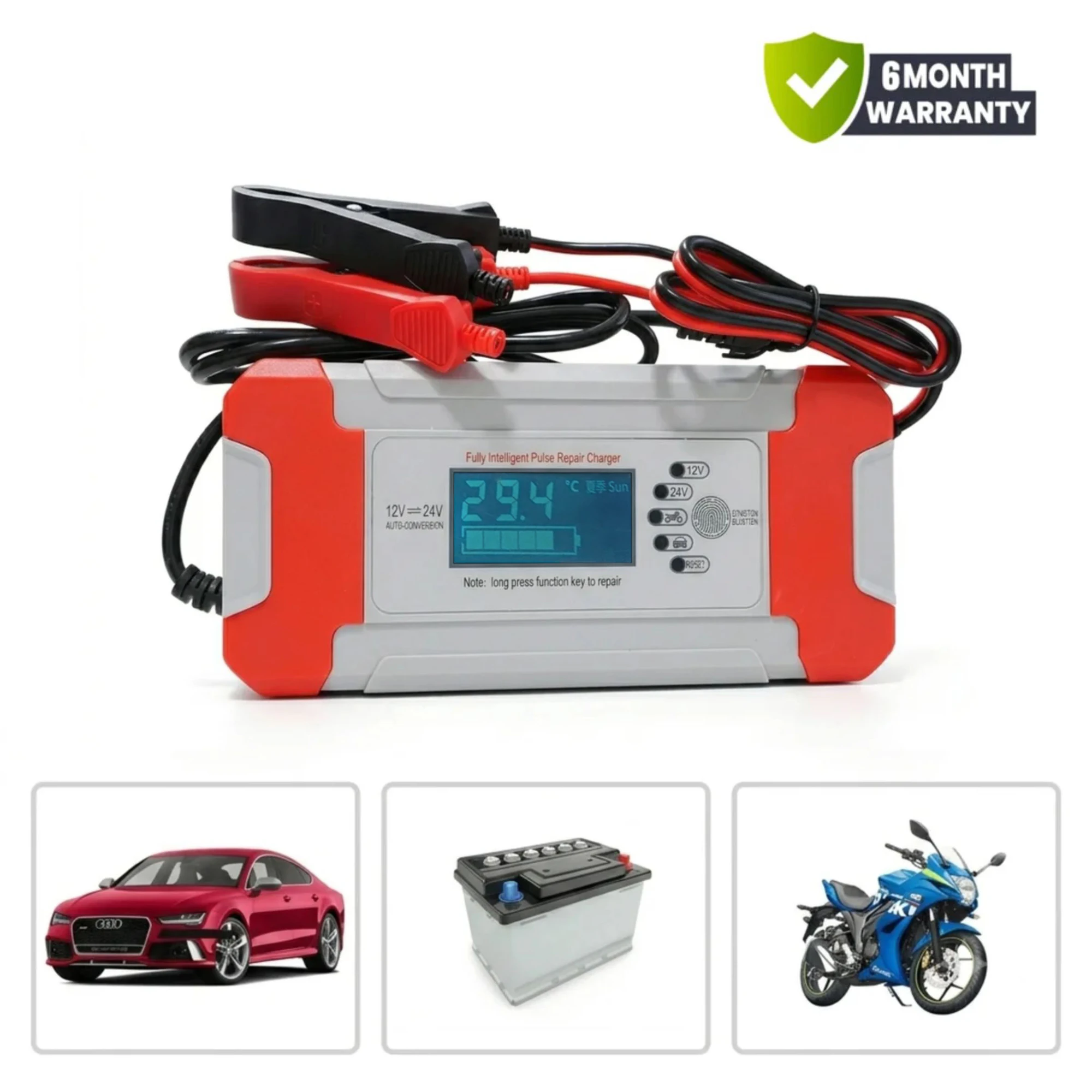 12V-24V Intelligent Pulse Repair Battery Charger